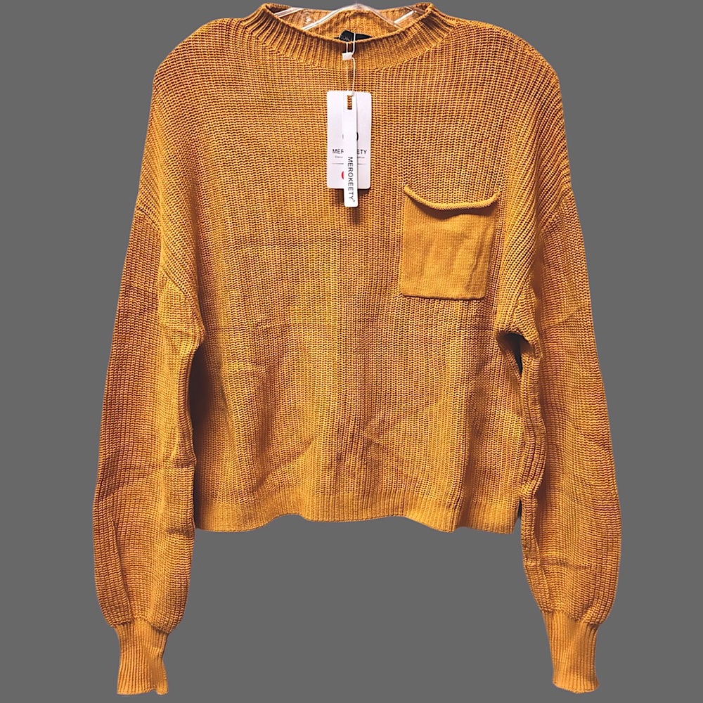 NWT Chunky Mustard Yellow‎ Crew Neck Knit Sweater Sz Small